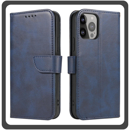 Θήκη Book, Leather Δερματίνη Flap Wallet Case with Clasp Blue Μπλε For iPhone 14 Plus​