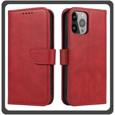 Θήκη Book, Leather Δερματίνη Flap Wallet Case with Clasp Red Κόκκινο For iPhone 14 Plus