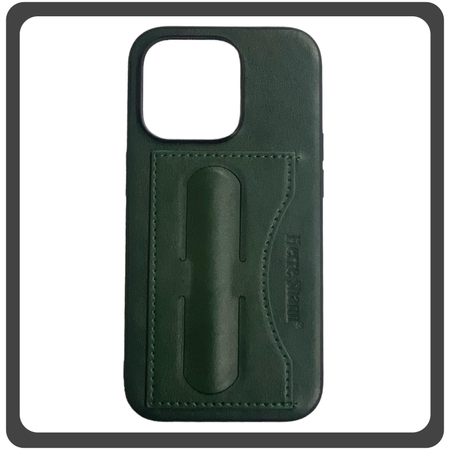 Θήκη Πλάτης - Back Cover, Silicone Σιλικόνη Δερματίνη Leather Minimalist Plug-in Support Case Green Πράσινο For iPhone 14 Pro