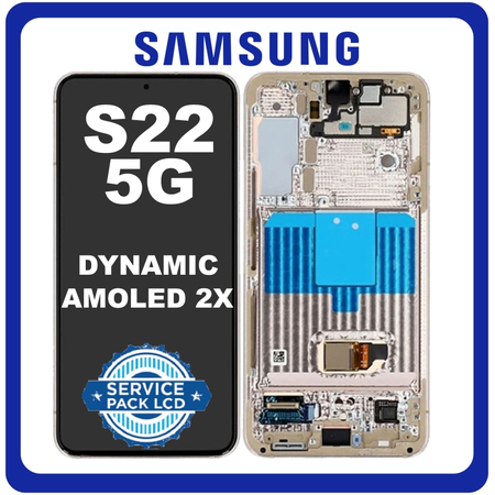 Γνήσια Original Samsung Galaxy S22 5G (SM-S901B, SM-S901B/DS) Dynamic AMOLED 2X LCD Display Screen Assembly Οθόνη + Touch Screen Digitizer Μηχανισμός Αφής + Frame Bezel Πλαίσιο Σασί Violet Βιολετί GH82-27521F GH82-27520F (Service Pack By Samsung)