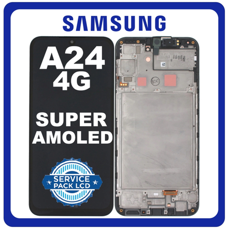 Γνήσια Original Samsung Galaxy A24 4G (SM-A245F, SM-A245F/DS) Super AMOLED LCD Οθόνη + Touch Screen Digitizer Μηχανισμός Αφής + Frame Bezel Πλαίσιο Σασί Black Μαύρο GH82-31240A / GH82-31241A (Service Pack By Samsung)