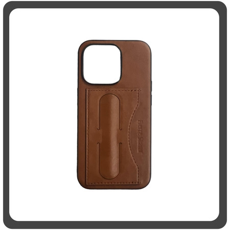 Θήκη Πλάτης - Back Cover, Silicone Σιλικόνη Leather Δερματίνη Minimalist Plug-in Support Case Brown Καφέ For iPhone 13