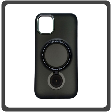 Θήκη Πλάτης - Back Cover, Silicone Σιλικόνη Rotating Magnetic Bracket Protective Case Black Μαύρο For iPhone 12 / 12 Pro