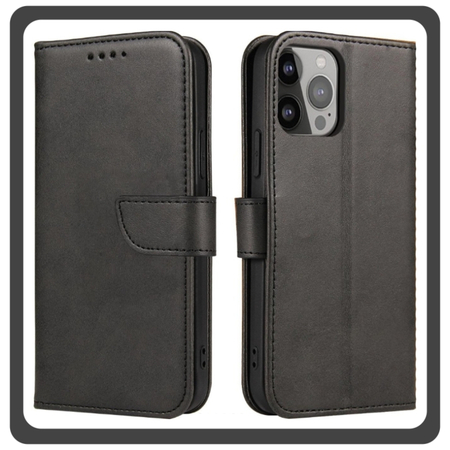 Θήκη Book, Leather Δερματίνη Flap Wallet Case with Clasp Black Μαύρο For iPhone 13