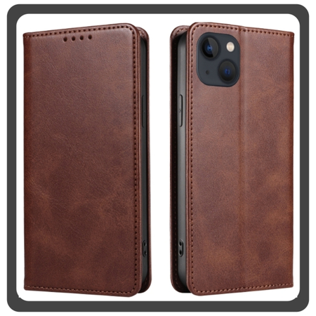 Θήκη Πλάτης - Back Cover, Silicone Σιλικόνη Leather Δερματίνη Print Wallet Case Brown Καφέ For iPhone 14