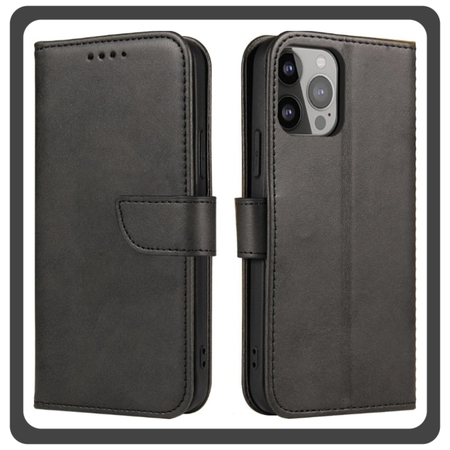 Θήκη Πλάτης - Back Cover, Silicone Σιλικόνη Leather Δερματίνη Print Wallet Case with Clasp Black Μαύρο For iPhone 14