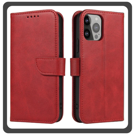 Θήκη Πλάτης - Back Cover, Silicone Σιλικόνη Leather Δερματίνη Print Wallet Case with Clasp Red Κόκκινο For iPhone 14