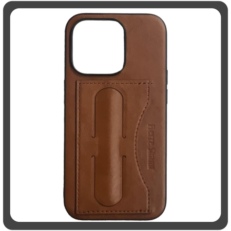 Θήκη Πλάτης - Back Cover, Silicone Σιλικόνη Leather Δερματίνη Minimalist Plug-in Support Case Brown Καφέ For iPhone 13 Pro