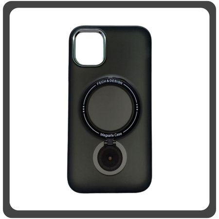 Θήκη Πλάτης - Back Cover Silicone Σιλικόνη Rotating Magnetic Bracket Protective Case Black Μαύρο For iPhone 11 Pro Max