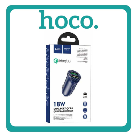 Hoco Car Charger Φορτιστής Αυτοκινήτου Blue Μπλε Z39 Συνολικής Έντασης 3A με Θύρες: 2xUSB