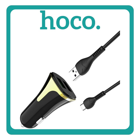 Hoco Car ChargerΦορτιστής Αυτοκινήτου Black Μαύρο Z31 Συνολικής Έντασης 2.4A Γρήγορης Φόρτισης Με Θύρες: 2xUSB Μαζί Με Καλώδιο Type-C