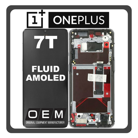 HQ OEM Συμβατό Με OnePlus 7T (HD1901, HD1903) Fluid AMOLED LCD Display Screen Assembly Οθόνη + Touch Screen Digitizer Μηχανισμός Αφής + Frame Bezel Πλαίσιο Σασί Black Μαύρο (Premium A+)