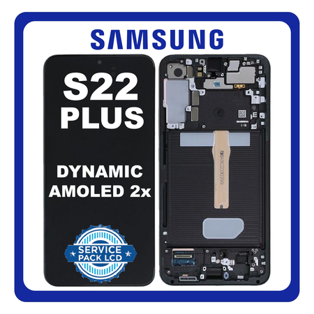 Γνήσια Original Samsung Galaxy S22 Plus 5G , S22+ 5G (SM-S906B, SM-S906B/DS) Dynamic AMOLED 2X LCD Display Screen Assembly Οθόνη + Touch Screen Digitizer Μηχανισμός Αφής + Frame Bezel Πλαίσιο Σασί Phantom Black Μαύρο GH82-27500A (Service Pack By Samsung)