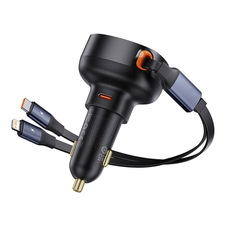 Car Socket Charger Baseus Enjoyment Pro, 60w, With Type-c and Lightning Cable, Black - 40498