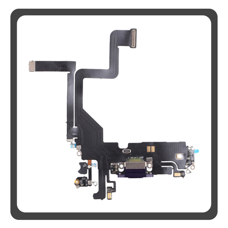 HQ OEM Συμβατό Με Apple iPhone 14 Pro (A2890, A2650) Charging Dock Connector Lightning Flex Καλωδιοταινία Κονέκτορας Φόρτισης + Microphone Μικρόφωνο Purple Μωβ (Premium A+)
