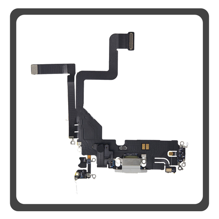 HQ OEM Συμβατό Με Apple iPhone 14 Pro (A2890, A2650) Charging Dock Connector Lightning Flex Καλωδιοταινία Κονέκτορας Φόρτισης + Microphone Μικρόφωνο White Άσπρο (Premium A+)