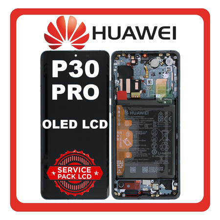 Γνήσια Original Huawei P30 Pro (VOG-L29, VOG-L09), OLED LCD Display Screen Assembly Οθόνη + Touch Screen Digitizer Μηχανισμός Αφής + Frame Bezel Πλαίσιο Σασί + Battery Μπαταρία Mystic Blue Μπλε 02355MUQ/02355UND​ (A Grade Direct from Huawei)