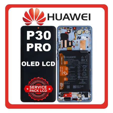 Γνήσια Original Huawei P30 Pro (VOG-L29, VOG-L09), OLED LCD Display Screen Assembly Οθόνη + Touch Screen Digitizer Μηχανισμός Αφής + Frame Bezel Πλαίσιο Σασί + Battery Μπαταρία Breathing Crystal 02355MUN/02354NAG (A Grade Direct from Huawei)