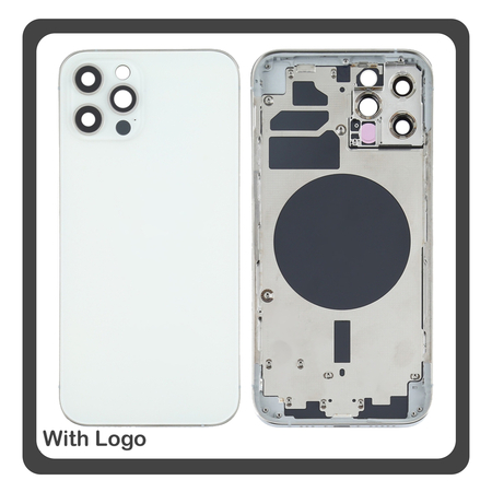 HQ OEM Συμβατό Με Apple iPhone 12 Pro (A2407, A2341) Rear Back Battery Cover Middle Frame- Housing Πίσω Κάλυμμα Καπάκι Πλάτη Μπαταρίας - Σασί + Side Keys Πλαϊνά πλήκτρα  + Sim Tray Θήκη Κάρτας White Άσπρο (Premium A+)