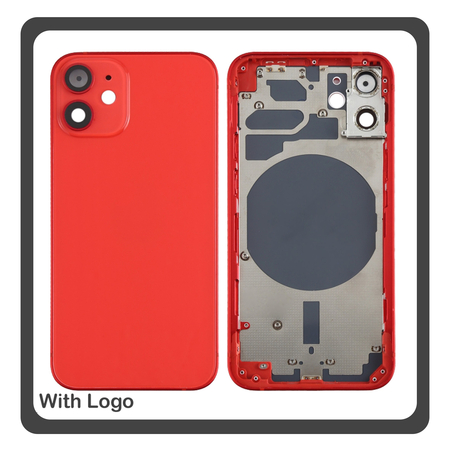 iPhone 12 Mini, iPhone12 Mini (A2399, A2176) Rear Back Battery Cover Middle Frame- Housing Πίσω Κάλυμμα Καπάκι Πλάτη Μπαταρίας - Σασί + Side Keys Πλαϊνά πλήκτρα  + Sim Tray Θήκη Κάρτας Red Κόκκινο (Ref By Apple)