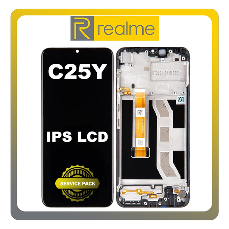 Γνήσια Original Realme C25Y (RMX3265, RMX3268) IPS LCD Display Screen Assembly Οθόνη + Touch Screen Digitizer Μηχανισμός Αφής + Frame Bezel Πλαίσιο Σασί Black Μαύρο 4908854 (Service Pack By Realme)