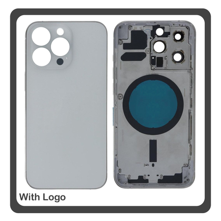 HQ OEM Συμβατό Για Apple iPhone 13 Pro (A2638, A2483, A2636, A2639) EU Version Rear Back Battery Cover Middle Frame- Housing Πίσω Κάλυμμα Καπάκι Πλάτη Μπαταρίας - Σασί + Side Keys Πλαινά πλήκτρα  + Sim Tray Θήκη Κάρτας Silver Ασημί (Premium A+)
