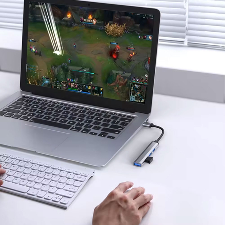 Usb hub Detech, 4 Ports, usb-c to 4xusb3.0, Gray - 17847