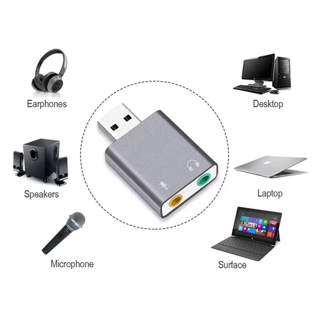 Sound Card Detech, Usb, 7.1, Gray - 17857