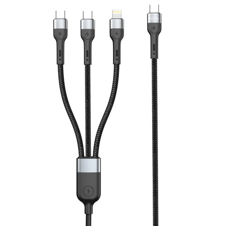 Καλώδιο Φόρτισης Detech de-51ccl, 3 in 1, Type-c - 2хtype-c, Lightning, 1.0m, Black - 40516