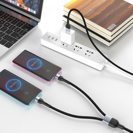 Καλώδιο Φόρτισης Detech de-52ucc, 2 in 1, usb - 2хtype-c, 1.0m, Black - 40517