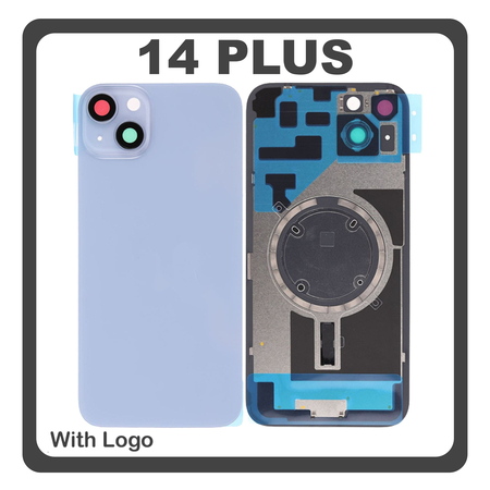 HQ OEM Συμβατό Με Apple iPhone 14 Plus, iPhone 14+ (A2886, A2632, A2885) Rear Back Battery Cover Πίσω Κάλυμμα Καπάκι Πλάτη Μπαταρίας + Metal Plate + Camera Lens Τζαμάκι Κάμερας + Magsafe Blue Μπλε (Premium A+)