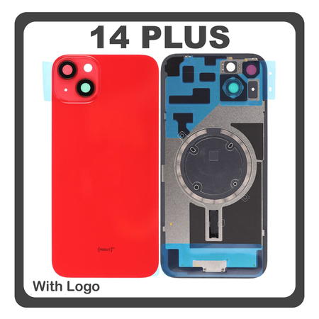 HQ OEM Συμβατό Με Apple iPhone 14 Plus, iPhone 14+ (A2886, A2632, A2885) Rear Back Battery Cover Πίσω Κάλυμμα Καπάκι Πλάτη Μπαταρίας + Metal Plate + Camera Lens Τζαμάκι Κάμερας + Magsafe Red Κόκκινο (Premium A+)