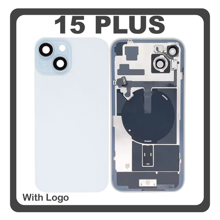 HQ OEM Συμβατό Με Apple iPhone 15 Plus, iPhone 15+ (A3094, A2847) Rear Back Battery Cover Πίσω Κάλυμμα Καπάκι Πλάτη Μπαταρίας + Metal Plate + Camera Lens Τζαμάκι Κάμερας + Magsafe + NFC Sierra Blue Μπλε (Premium A+)