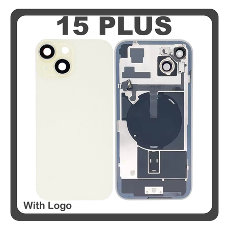 HQ OEM Συμβατό Με Apple iPhone 15 Plus, iPhone 15+ (A3094, A2847) Rear Back Battery Cover Πίσω Κάλυμμα Καπάκι Πλάτη Μπαταρίας + Metal Plate + Camera Lens Τζαμάκι Κάμερας + Magsafe + NFC Yellow Κίτρινο (Premium A+)