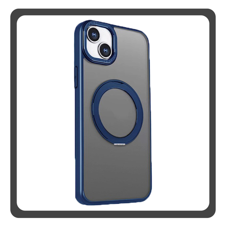 Θήκη Πλάτης - Back Cover, Silicone Σιλικόνη Navy Blue Μπλε Mag Ring Rotating Case iPhone 15