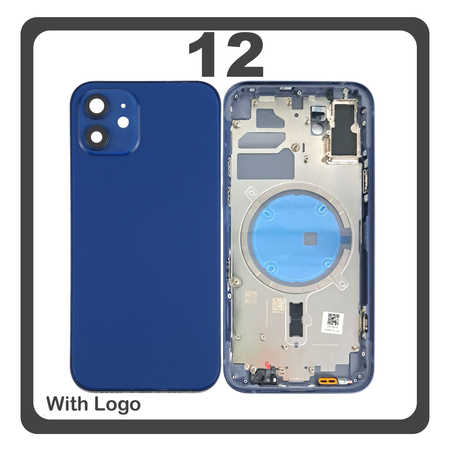 HQ OEM Συμβατό Με Apple iPhone 12 (A2403, A2172) Rear Back Battery Cover Middle Frame- Housing Πίσω Κάλυμμα Καπάκι Πλάτη Μπαταρίας - Σασί + Side Keys Πλαϊνά πλήκτρα  + Sim Tray Θήκη Κάρτας + Magsafe Blue Μπλε (Premium A+)