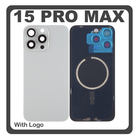 HQ OEM Συμβατό Με Apple iPhone 15 Pro Max, iPhone 15 ProMax (A2849, A3105) Rear Back Battery Cover Πίσω Κάλυμμα Καπάκι Πλάτη Μπαταρίας + Metal Plate + Camera Lens Τζαμάκι Κάμερας + Magsafe Natural Titanium Γκρι (Premium A+)