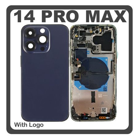 HQ OEM Συμβατό Με Apple iPhone 14 Pro Max, iPhone 14 ProMax (A2894, A2651), Rear Back Battery Cover Middle Frame- Housing Πίσω Κάλυμμα Καπάκι Πλάτη Μπαταρίας + Power Button + Volume Button Flex Cable + Sim Card Tray + Flashlight Flex + NFC Purple Μωβ (Premium A+)