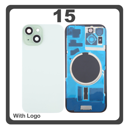 HQ OEM Συμβατό Με iPhone 15 , iPhone15 (A3090, A2846) Rear Back Battery Cover Middle Frame + Housing Πίσω Κάλυμμα Καπάκι Πλάτη Μπαταρίας - Σασί + Camera Lens Τζαμάκι Κάμερας + Side Keys Πλαινά πλήκτρα + Magsafe Green Πράσινο (Premium A+)