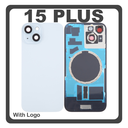 HQ OEM Συμβατό Με Apple iPhone 15 Plus, iPhone 15+ (A3094, A2847) Rear Back Battery Cover Middle Frame + Housing Πίσω Κάλυμμα Καπάκι Πλάτη Μπαταρίας - Σασί + Camera Lens Τζαμάκι Κάμερας + Side Keys + Sim Tray + Magsafe Blue Μπλε (Premium A+)