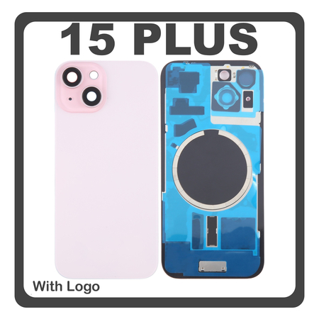 HQ OEM Συμβατό Με Apple iPhone 15 Plus, iPhone 15+ (A3094, A2847) Rear Back Battery Cover Middle Frame + Housing Πίσω Κάλυμμα Καπάκι Πλάτη Μπαταρίας - Σασί + Camera Lens Τζαμάκι Κάμερας + Side Keys + Sim Tray + Magsafe Pink Ροζ (Premium A+)