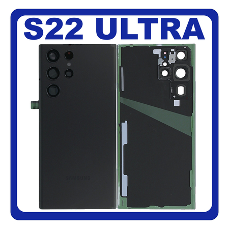 HQ OEM Συμβατό Με Samsung Galaxy S22 Ultra 5G (SM-S908B, SM-S908B/DS, SM-S908) Rear Back Battery Cover Πίσω Κάλυμμα Καπάκι Πλάτη Μπαταρίας + Camera Lens Τζαμάκι Κάμερας Phantom Black Μαύρο (Premium A+)