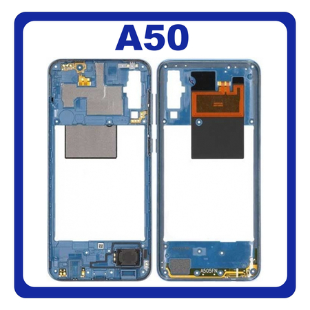 Original Γνήσιο Samsung Galaxy A50 A505F (SM-A505F/DS, SM-A505FN/DS) Front Housing Lcd Middle Frame Bezel Plate Μεσαίο Πλαίσιο Blue Μπλε GH97-23209C (Service Pack By Samsung)
