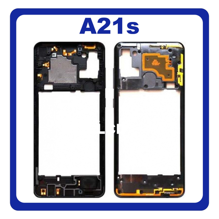 Original Γνήσιο Samsung Galaxy A21s A217 (A217F, A217F/DS, A217F/DSN, A217M, A217M/DS, A217N) Front Housing Lcd Middle Frame Bezel Plate Μεσαίο Πλαίσιο Black Μαύρο GH97-24663A (Service Pack By Samsung)