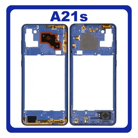 Original Γνήσιο Samsung Galaxy A21s A217 (A217F, A217F/DS, A217F/DSN, A217M, A217M/DS, A217N) Front Housing Lcd Middle Frame Bezel Plate Μεσαίο Πλαίσιο Blue Μπλε GH97-24663C (Service Pack By Samsung)