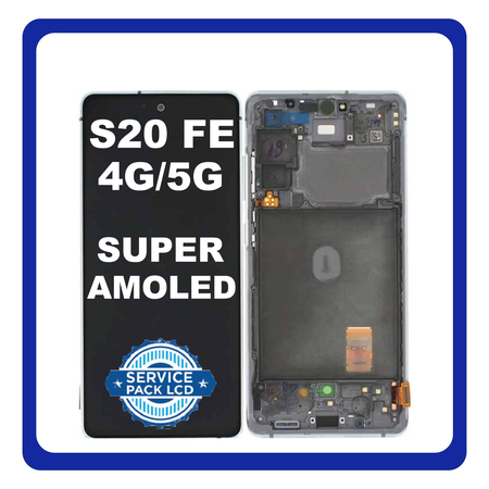 Γνήσια Original Samsung Galaxy S20 FE 4G (SM-G780F), S20 FE 5G (SM-G781B) Super AMOLED LCD Display Screen Assembly Οθόνη + Touch Screen Digitizer Μηχανισμός Αφής + Frame Bezel Πλαίσιο White Άσπρο + Antenna GH82-24214B GH82-24215B (Service Pack By Samsung)
