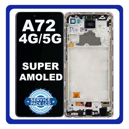 Original Γνήσιο Samsung Galaxy A72 4G A725 (A725F, A725F/DS, A725M, A725M/DS) , A72 5G A726 (A726B, A726B/DS) Super AMOLED LCD Display Screen Assembly Οθόνη + Touch Screen Digitizer Μηχανισμός Αφής + Frame Bezel Πλαίσιο Σασί Violet GH81-25460C GH82-25624C GH82-25463C GH82-25849C (Service Pack By Samsung)