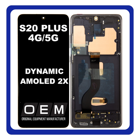 HQ OEM Συμβατό Με Samsung Galaxy S20 Plus 4G (SM-G985, SM-G985F), S20 Plus 5G (SM-G986, SM-G986F), Dynamic AMOLED 2X LCD Display Screen Assembly Οθόνη + Touch Screen Digitizer Μηχανισμός Αφής + Frame Bezel Πλαίσιο Σασί Cosmic Black Μαύρο (Premium A+)