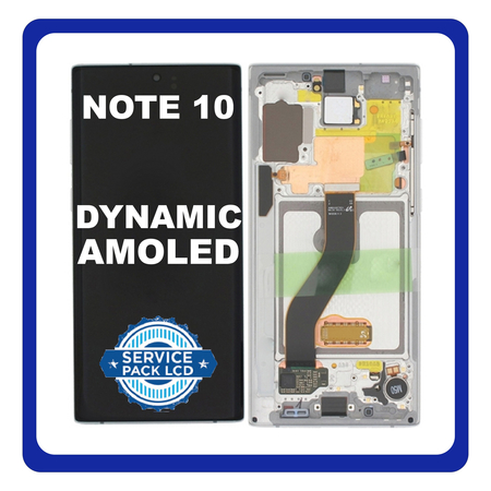 Γνήσια Original Samsung Galaxy Note 10 (SM-N970F N970) Οθόνη LCD Display Screen + Touch Screen DIgitizer Μηχανισμός Αφής + Frame Πλαίσιο White GH82-20818B GH82-20817B (Service Pack By Samsung)