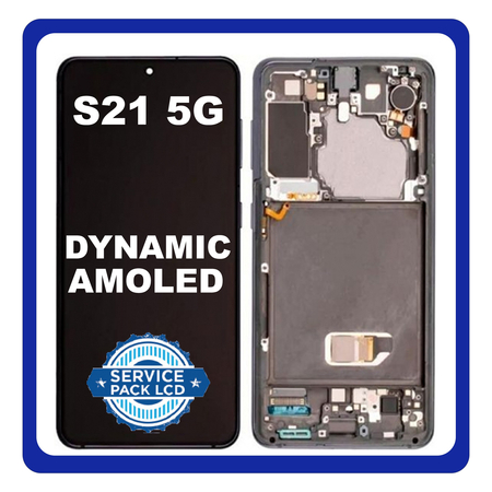 Γνήσιο Original Samsung Galaxy S21 5G 2021 (SM-G991B, SM-G991B/DS) Dynamic AMOLED LCD Display Screen Assembly Οθόνη + Touch Screen Digitizer Μηχανισμός Αφής + Frame Bezel Πλαίσιο Σασί + Front Camera Phantom Gray Γκρι GH82-24544A (Service Pack By Samsung)